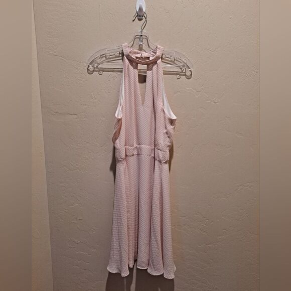 Express halter style blush pink/white polka dot keyhole dress Size 12 - Picture 1 of 6